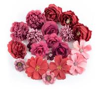 BOFUNX 20 Cabezas Flores Artificiales Mixtos Flores Falsas Decorativas Roja de Tela Decoración para DIY Manualidades de Boda Corona Nupcial Pared Fiesta Hogar