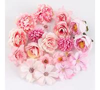 BOFUNX 20 Cabezas Flores Artificiales Mixtos Flores Falsas Decorativas Rosa de Tela Decoración para DIY Manualidades de Boda Corona Nupcial Pared Fiesta Hogar