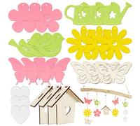 BOFUNX 24pcs Adornos de Primavera Colgantes de Madera Decoraciones para Manualidades Bricolaje para Ventanas Casa Hogar Decoración Fiestas Primavera