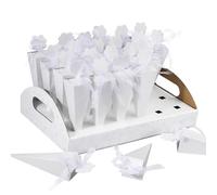 BOFUNX 24pcs Conos Arroz Boda+1pc Caja Soporte con Asa de Papel Artículos Recuerdos Envases para Confeti Petalos Caramelos Arroz Flores para Decoración Boda Fiesta Ceremonia Bautismo