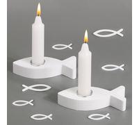 BOFUNX 2pcs Candelabro de Comunión Portavelas de Bautizo en Pez de Madera Soporte para Velas Candle Holder+30pcs Confeti Peces Adornos Decoración Mesa de Bautizo Bautismo Comunion Boda Cena Fiesta