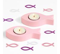 BOFUNX 2pcs Candelabro de Comunión Portavelas de Bautizo en Pez de Madera Soporte para Velas Candle Holder+30pcs Confeti Peces Adornos Decoración Mesa de Bautizo Bautismo Comunion Boda Cena Fiesta