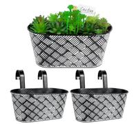 BOFUNX 2pcs Macetas de Metal Colgante con Soporte Extraíble Cubo Macetero Plantador con Gancho Doble Decoración Exterior Balcón Jardín Patio Pared Terraza para Flores y Plantas