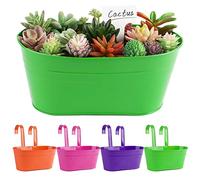 BOFUNX 4 PCS Maceta de Metal Colgante con Soporte Extraíble Cubo Macetero Plantador con Gancho Doble Decoración Exterior Balcón Jardín Patio Pared Terraza para Flores y Plantas