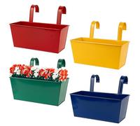 BOFUNX 4pcs Macetas Metal Colgantes con Soporte Extraíble Cubo Macetero Plantador con Gancho Doble Hay Orificios de Drenaje Decoración Exterior Balcón Jardín Patio Pared Terraza para Flores y Plantas