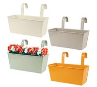 BOFUNX 4pcs Macetas Metal Colgantes con Soporte Extraíble Cubo Macetero Plantador con Gancho Doble Hay Orificios de Drenaje Decoración Exterior Balcón Jardín Patio Pared Terraza para Flores y Plantas