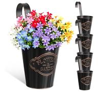 BOFUNX 5 Maceteros Colgantes de Hierro de Metal Macetas Colgar con Gancho con Orificio de Drenaje de Color Negro Vintage para Decoración Exterior Balcón Jardín Patio Pared Terraza