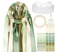 BOFUNX Anillo de Madera para Boda Aro de Madera+15pcs Cintas Colores+1pc Antifaz de Encaje Accesorios Decoración de Boda Artes y Manualidades Juego de Cintas para Ramo de Novia Despedida de Soltera