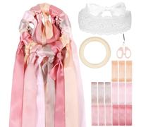 BOFUNX Anillo de Madera para Boda Aro de Madera+15pcs Cintas Colores+1pc Antifaz de Encaje Accesorios Decoración de Boda Artes y Manualidades Juego de Cintas para Ramo de Novia Despedida de Soltera