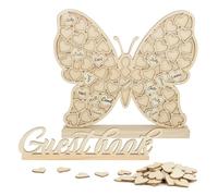 BOFUNX Libro Firmas Boda de Visitas para Invitados en Mariposa+53pcs Corazones Madera para Escribir y Bolsa de Organza+ Letreo Guest Book Regalo Original Decorazón Fiesta Boda Cumpleaños Baby Shower
