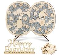 BOFUNX Libro Firmas de Visitas para Cumpleaños 60 Años Tarjeta Felicitación de Madera+91pcs Corazones para Escribir+Letrero de Número 60 Happy Birthday Regalo Feliz Cumpleaños Decoración Mesa Hogar