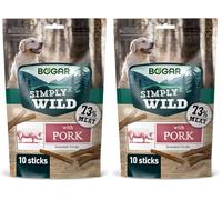 Bogar - Simply Wild - Chuches para Perros - Snacks para Mascotas como Complemento Alimenticio - Premios para Perros Ricos en Carne - Sabor a Cerdo - 10 Sticks - 110G (Paquete de 2)