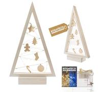 BOGATECO Árbol de Navidad de madera con iluminación LED de 52 cm de altura | Decoración de madera incluida | Decoraciones navideñas | 20 LED |