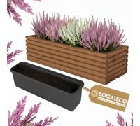 BOGATECO Jardinera de Madera | 44 x 20 x 14,5 cm | Maceta para Hogar, Jardín, Balcón y Terraza | Con Inserto de Plástico | Impregnada | Marrón Oscuro