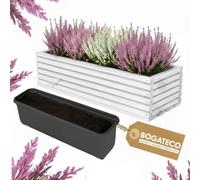 BOGATECO Jardinera de madera | Jardinera | Maceta 44 x 20 x 14,5 cm | Maceta para el hogar jardín balcón terraza | Maceta con inserto de plástico | impregnada | Blanco