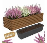 BOGATECO Jardinera de madera | Jardinera | Maceta 64 x 20 x 14,5 cm | Maceta para el hogar jardín balcón terraza | Maceta con inserto de plástico | impregnada | marrón oscuro
