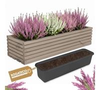 BOGATECO Jardinera de Madera | Maceta 64 x 20 x 14,5 cm | Para Hogar, Jardín, Balcón, Terraza | Con Inserto de Plástico | Impregnada | Gris