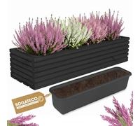 BOGATECO Jardinera de madera | Maceta | Maceta de flores 64 x 20 x 14,5 cm | Maceta para hierbas para el hogar, jardín, balcón, terraza | Maceta con inserto de plástico | Impregnado | Negro