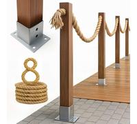 BOGATECO Valla de madera con cuerda de yute, 8 m, 13 longitudes diferentes, kit de montaje incluido, casquillo de suelo con placa de tacos