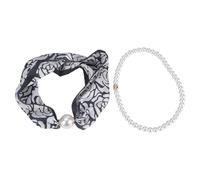 BOGEEL Collar de cadena de perlas con cierre magnético, bufanda de satén floral, elegante pañuelo de seda delgado y estrecho para mujeres de moda