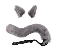 BOGEEL Juego de 3 piezas de cosplay de anime de lobo para niñas, orejas de zorro, pinzas para el pelo, tocado, cola de felpa para fiesta de Halloween, Gris, Ears 13.5x11.5x8cm Tail length 53cm