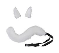 BOGEEL Juego de 3 piezas de cosplay de anime de lobo para niñas, orejas de zorro, pinzas para el pelo, tocado, cola de felpa para fiesta de Halloween, Blanco, Ears 13.5x11.5x8cm Tail length 53cm
