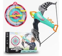 Bogenkönig Flecha y arco para niños x20 flechas con ventosa, 1 arco, 1 x objetivo y 2 x brazaletes | tiro con arco para niños juguetes para interiores y exteriores a partir de 3 años | adecuado para