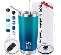BOGI Vaso aislado de 20 onzas con popote y tapas, taza de café a prueba de fugas, vaso de acero inoxidable al vacío de doble pared, taza térmica duradera para mantener las bebidas frías y calientes,