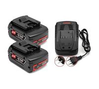 BOGJFC Batería Li Ion 18V 12Ah Compatible Con Bosch Pack De Reemplazo Para BAT609 BAT618 BAT620 Para Taladros Sierras Y Herramientas De Jardín Formato Prismático Rojo Negro(2PCS Battery Charger)
