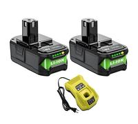 BOGJFC Batería Li Ion 18V 6Ah Pack Compatible Con Ryobi P108 Reemplazo Para P113 P114 P116 P117 P118 P119 P125 Herramientas Sin Cable Taladro Sierra Atornillador(2 battery 1 charger)