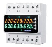 BOGJFC Protector De Tension Trifasico 63A/100A Riel Din 4 Hilos Ajustable Rele Sobretension Subtension LCD Amperimetro Voltimetro Rearme Automatico Limite Corriente Desequilibrio(63A)
