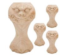 Bognajin Solid Wood Carved Furniture Legs, Sofa Coffee Table TV Cabinet Feet, Exquisite Grain, Eco Friendly, Meticulous Carving, 4PCS Pack