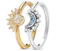 Bogoro 2Pcs Anillo Sol y Luna, Anillos para Mujer Plata de Ley 925, Anillos Ajustables Oro y Plata, para Regalar a tu Novio, Novia, Esposa o Familiares