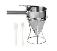 Bogoro Dispensador de masa de 1,4 l, embudo de acero inoxidable, dispensador de masa con soporte, incluye pincel de aceite, raspador para el hogar, cocina, panadería, pasteles, postres