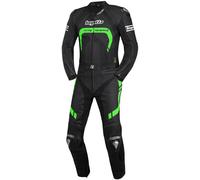 Bogotto Assen Traje de cuero de motocicleta de dos piezas, negro-verde, tamaño 52 para Hombres