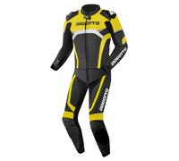 Bogotto Misano Moto de cuero de dos piezas, Negro/blanco/neón amarillo, Talla 54