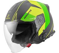 Bogotto V586 Detri BT Casco Bluetooth Jet, negro-verde, tamaño M para Hombres