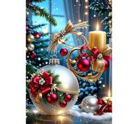 BOHADIY Kits de arte de diamantes de bola de Navidad para adultos, velas de Navidad 5D, kits de pintura de diamantes para principiantes, pintura de taladro redondo completo por diamantes, pintura de