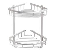 Bohaner Organizador de ducha esquinero, organizador de baño de 2 niveles con 2 ganchos, estante de almacenamiento adhesivo montado en la pared, accesorios de aluminio