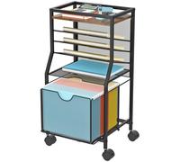 BOHDK Carrito de archivos, carrito de archivos rodante con cajón para colgar carpetas de archivos, carrito de oficina Sdurty para debajo del escritorio, bandejas de papel de madera y malla para