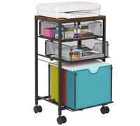 BOHDK Carrito de archivos rodante, carrito de archivos para almacenamiento debajo del escritorio, archivador móvil de madera y malla con 3 cajones deslizantes, para A4, carpetas de archivos colgantes