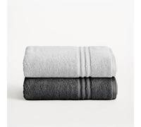 BOHEME | Juego de 2 Toallas Bicolor de Lavabo Premium 700 g/m² | Gris Plata y Gris Oscuro | 2 (50x100) | 100% Algodón Suave y Absorbente| Secado Rápido | Lavables a Máquina | Uso Diario