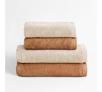 BOHEME | Juego de 4 Toallas de Ducha Bicolor Serenity | Natural y Ginger | 2 (50x100) + 2 (70x140) | 100% Algodón Peinado | 600 g/m² | Suaves, Absorbentes y de Secado Rápido | Lavables a Máquina