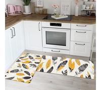 Bohemia 2 Piezas Alfombras Cocina, Plumas Pintadas A Mano Antifatiga Tapete de Cocina para Piso Salón Alfombra de Cocina - 43x75+43x150cm