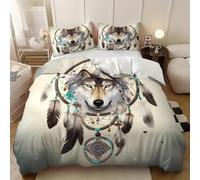 Bohemia AtrapasueñOs Cabeza de Lobo Juego de Funda Nórdica Cama 150 con Cremallera Hipoalergénico Suave Estampada 3D Gris Juego de Cama 1 Funda de EdredóN 2 Fundas de Almohada 240x220 cm
