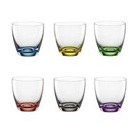 Bohemia Cristal 093 006 165 «Viva Colori» Juego de 6 vasos (aprox. 300 ml de cristal con base decorativa de colores en azul, amarillo, verde, rojo, gris ahumado, violeta