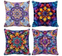 Bohemia Funda Cojin 70 x 70 Flor Fundas Cojines Sofa Juego de 4 Cojines Exterior Lino Decoración Cushion Covers con Cremallera Oculta para Primavera Verano Exterior Patio Balcón Jardín Sofá s13-9