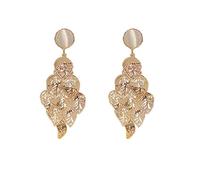 Bohemia hoja de oro Pendientes gota con ojo gato piedra acento vintage declaración joyería para las mujeres, ligero partido y desgaste diario