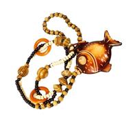 Bohemia Wooden Sweater Chain Fish Necklace for Women Retro Party Accessory