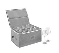 BOHEMIABY Caja de almacenamiento para copas de vino con divisores, recipientes de almacenamiento de cristalería, capacidad para 12 copas de vino tinto o blanco, copas de champán, cristal, carcasa dura